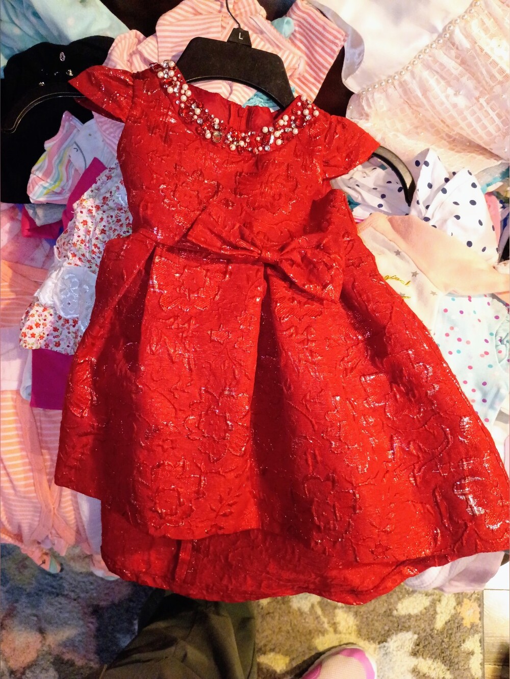 Holiday Red Embellished Floral Brocade Dress for Girls All The Little Girl Cloth